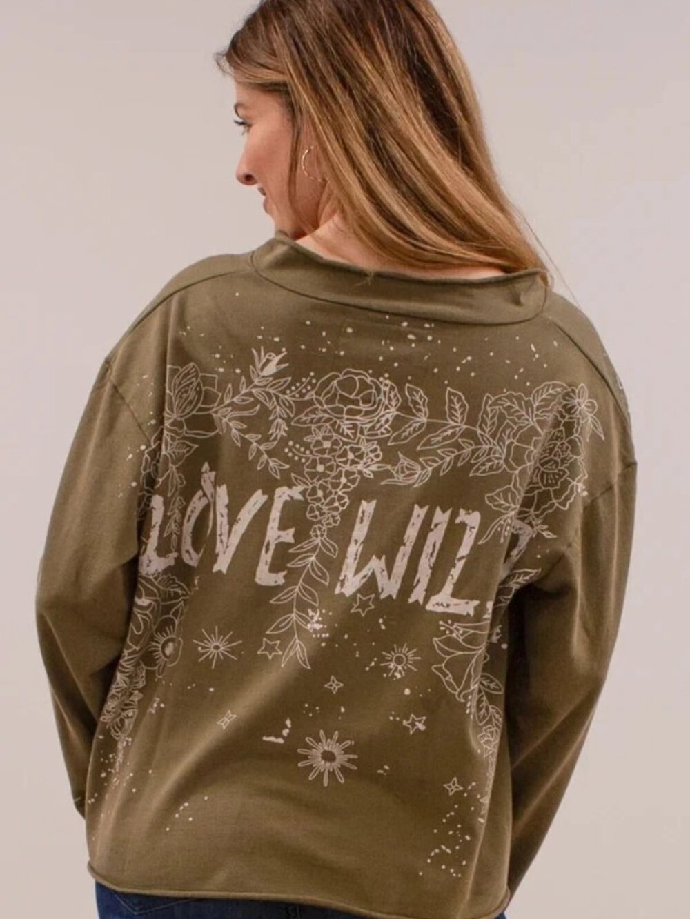 NWT Kyla Seo Sorcha Top Army Green Printed Boho Hippy Western Southwestern Small